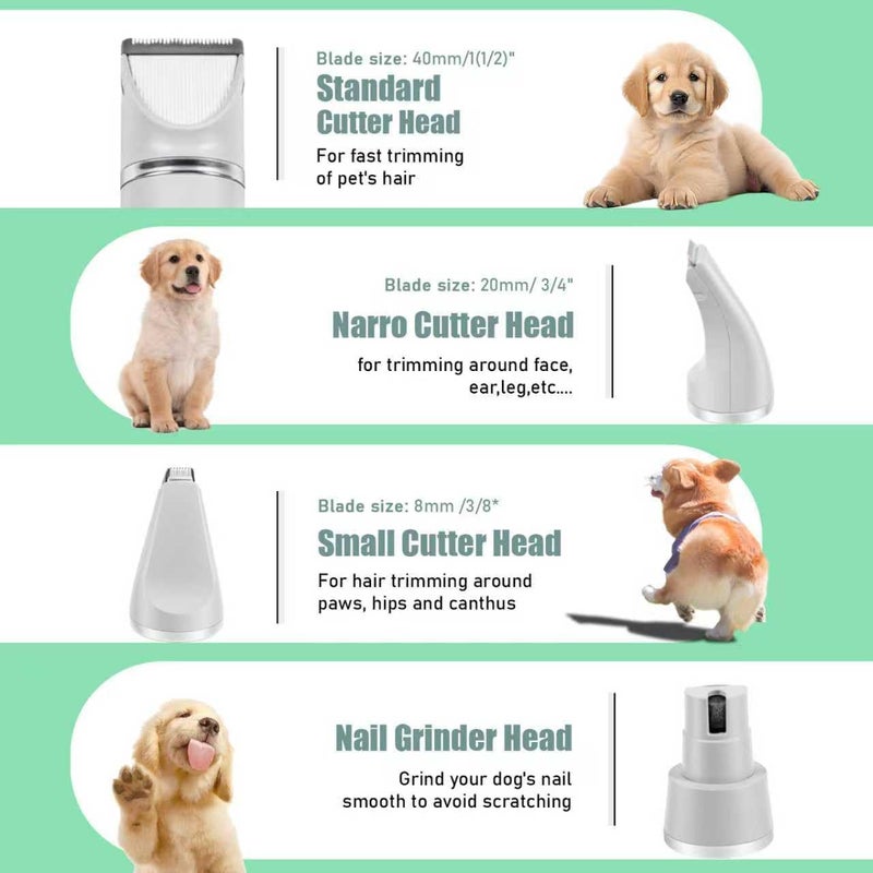 Cornnpet Dog Hair Clippers Grooming Kit and Paw Trimmer Nail Grinder Quiet,Dog Trimmer for Grooming,4-in-1 Rechargeable Cordless Low Noise Dog Shaver Grooming for Dogs Pets Cats(White) - Image 5